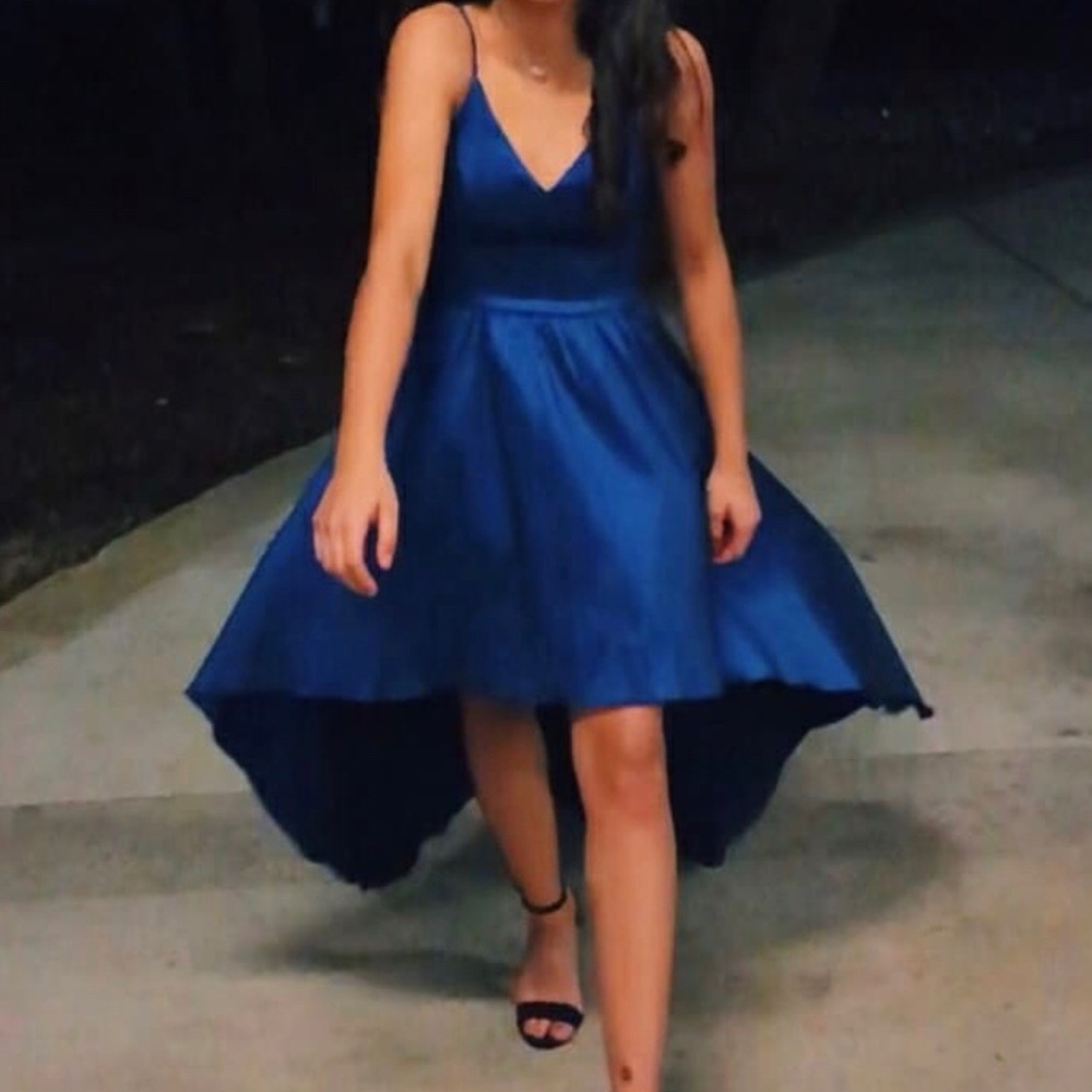 Dark blue high to low formal dress